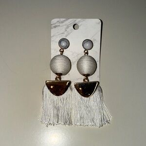 VENUS White Tassel Drop Earrings with Gold Accents